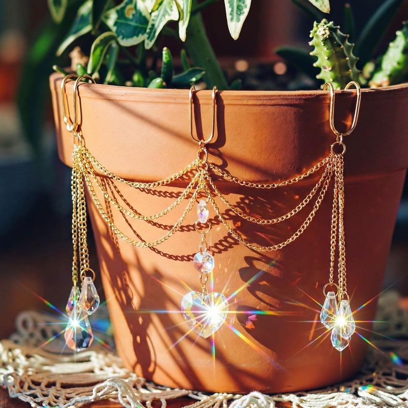 BrightRow Sun Catcher Plant Hanger with Beads and Glass Crystal Beaded Plant Accessories for Indoor Home Rainbow Decor Pot Accessory(Flower Pot Not Included) (Heart) - Image 1