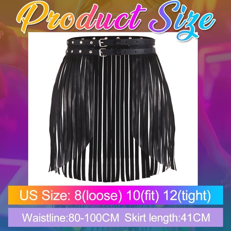 Nicute Black Fringe Belt Leather Fringe Skirt Fashion Tassel Belts for Women - Image 5