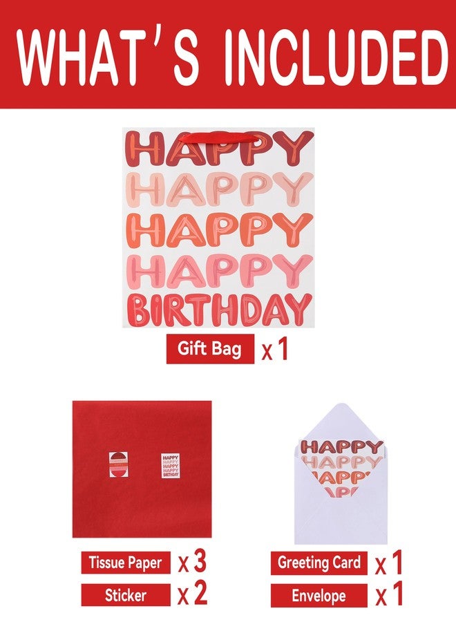 Qirrmiy 16.5" Extra Large Red Happy Birthday Gift Bag Set with Handles, Greeting Card, Tissue Papers and Stickers for Women Girls Kids Teens, Words Design, 1 Pcs - Image 3