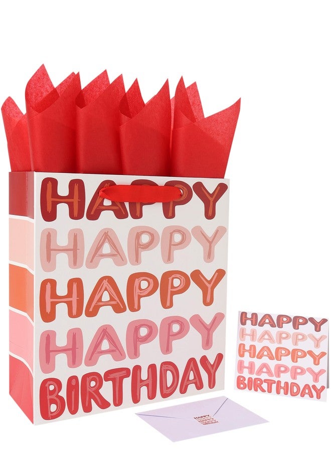 Qirrmiy 16.5" Extra Large Red Happy Birthday Gift Bag Set with Handles, Greeting Card, Tissue Papers and Stickers for Women Girls Kids Teens, Words Design, 1 Pcs - Image 1