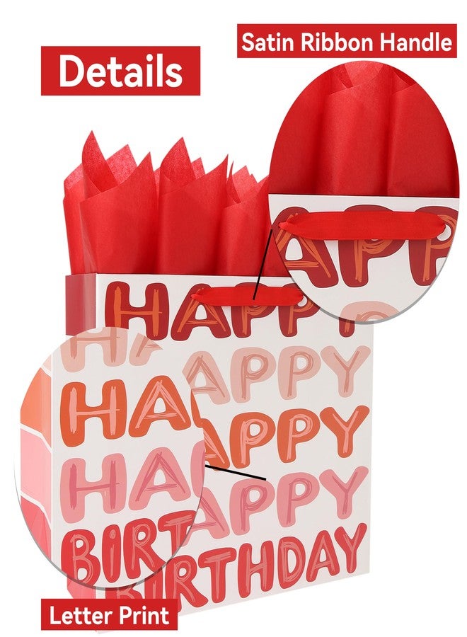 Qirrmiy 16.5" Extra Large Red Happy Birthday Gift Bag Set with Handles, Greeting Card, Tissue Papers and Stickers for Women Girls Kids Teens, Words Design, 1 Pcs - Image 4