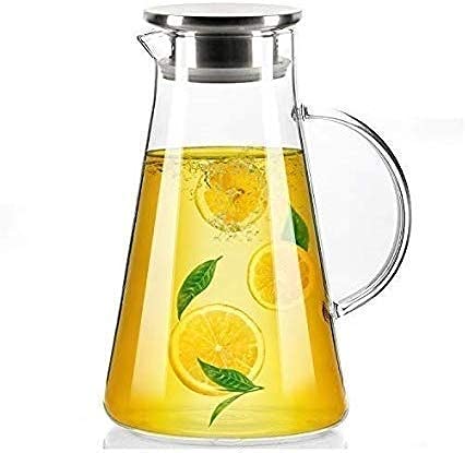 Swami Enterprise Swami Enterprise 1300 ml Glass Water Jug with Lid Glass Pitcher Hot Water Jug Milk Beverage Carafe Glass Water Jug for Dining Table Pack of 1 - Image 1