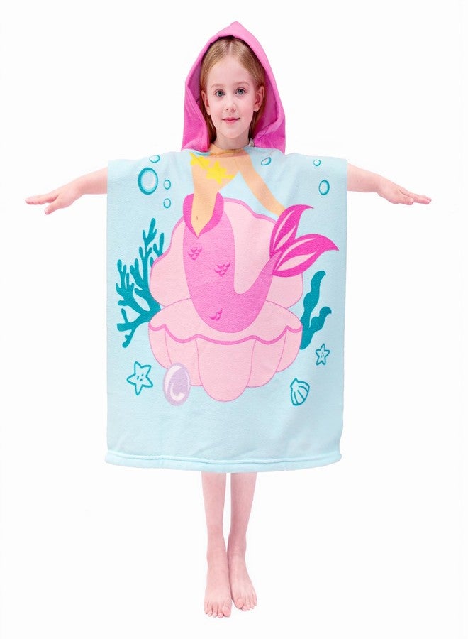 growell Hooded Kids Beach Towels - Toddler Bath Towel Girls Boys Swim Cover-ups for Ages 1 to 6 Kids Pool Towels Quick Dry Lightweight Soft Microfiber Poncho Towel 24x24 (Mermaid Seashell) - Image 2