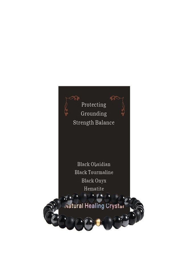 tanguan Protection Bracelet, Black Tourmaline Bracelet for Woman Man Healing Crystal Bracelets Obsidian Hematite Bracelets Anxiety and Stress Relief Clam Jewelry Handmade Natural Beads Jewelry Gift - Image 1