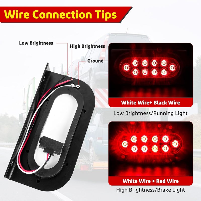 LIMICAR Oval LED Trailer Light Kit - 6" Tail Lights With Flush Mount Grommets, Plugs, Mounting Brackets for Utility Trailer - Image 3