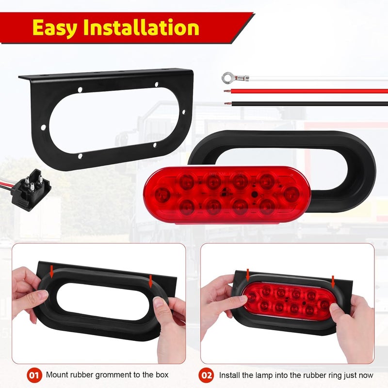 LIMICAR Oval LED Trailer Light Kit - 6" Tail Lights With Flush Mount Grommets, Plugs, Mounting Brackets for Utility Trailer - Image 5