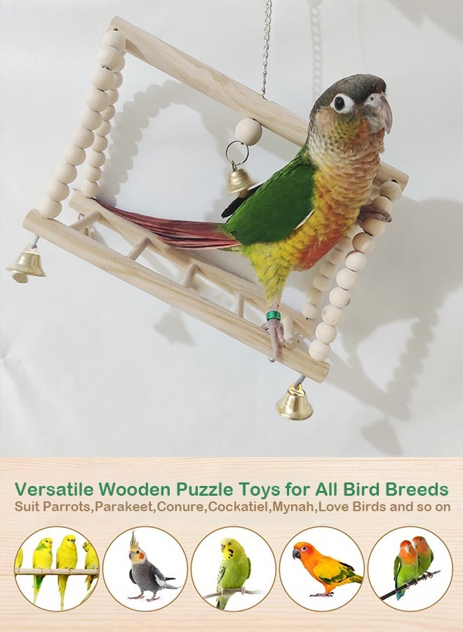 Forthcan Natural Wood Bird Cage Toys Set, Hanging Chew Swing and Climbing Ladder for Parrot, Parakeet, Cockatiel, Conure, Lovebirds and Small Birds - Image 5