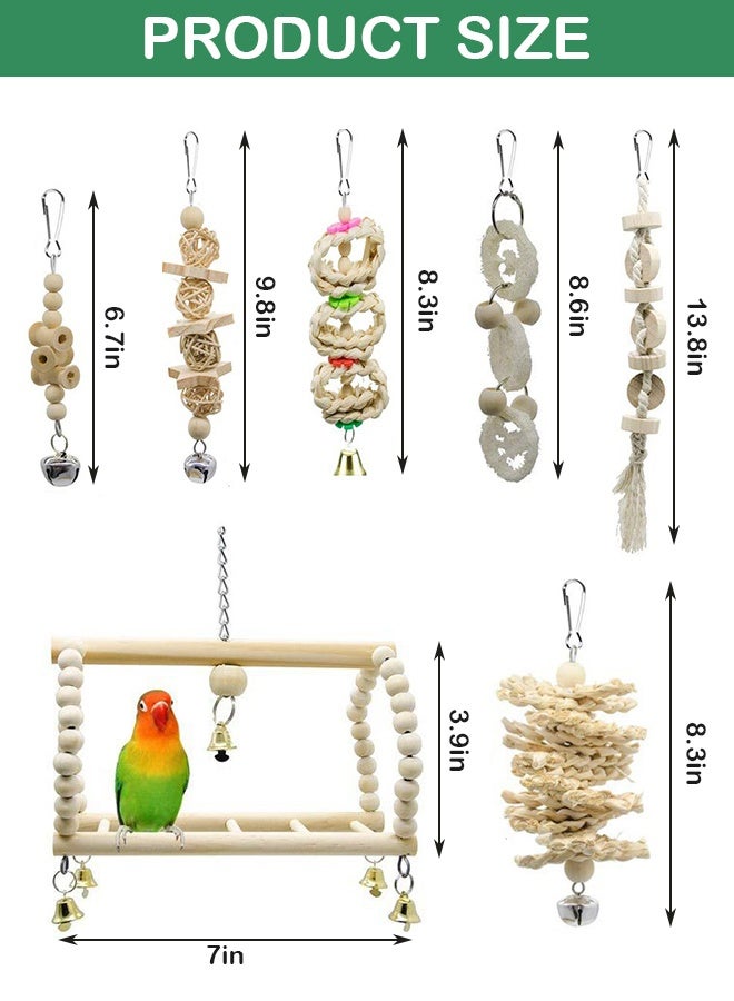 Forthcan Natural Wood Bird Cage Toys Set, Hanging Chew Swing and Climbing Ladder for Parrot, Parakeet, Cockatiel, Conure, Lovebirds and Small Birds - Image 2