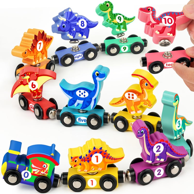 Vanmor Wooden Dinosaur Train Set for Toddlers - Magnetic Dinosaur Toys and Number Train, Perfect for Toddler Activities, Birthdays and Educational Toys Easter Basket Stuffers for Boys Aged 3-5 - Image 1