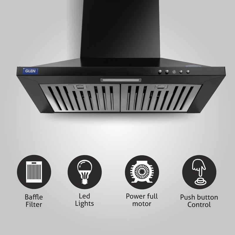GLEN Glen Electric Kitchen Chimney Pyramid Shape with SS Baffle filters 60cm 1100 mh Black 6050 IN BLK Black  - Image 5