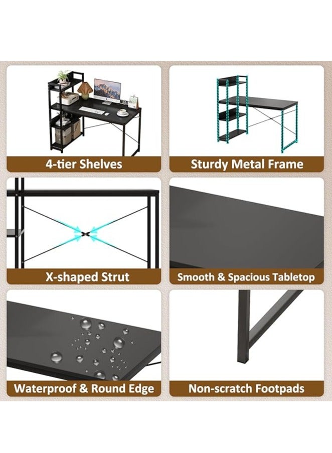 Computer Desk Home Office Desk Gaming Table with 4 Tiers Storage Shelves  L-Shaped Study Writing Table Corner Desk Laptop Desk with Strong Legs（120*50*80CM） - Image 5