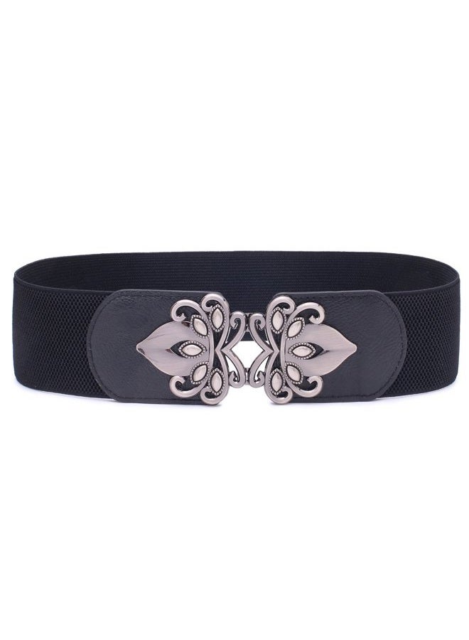 Syuer Womens Vintage Wide Elastic Stretch Waist Belt Retro Cinch Belt, Black, XL-XXL (88-114cm) - Image 1