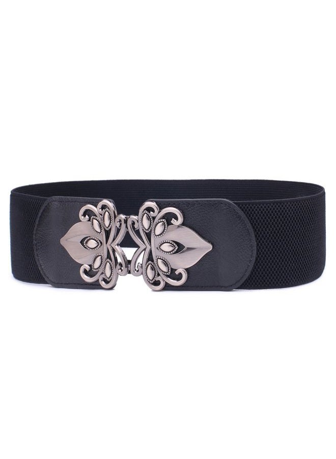 Syuer Womens Vintage Wide Elastic Stretch Waist Belt Retro Cinch Belt, Black, XL-XXL (88-114cm) - Image 3