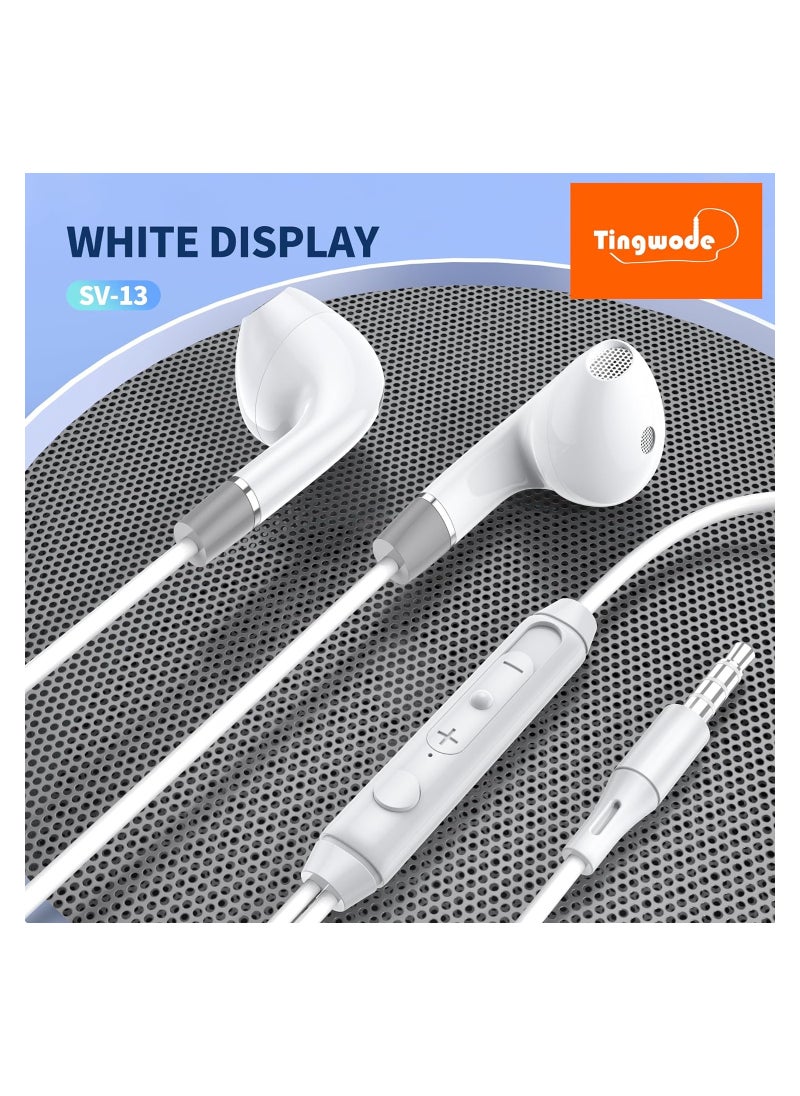 Tingwode - Tingwode SV-13 Music Earphone With Microphone And Comfortable Wearing For Mobile Phone 1.2 M - White - Image 1