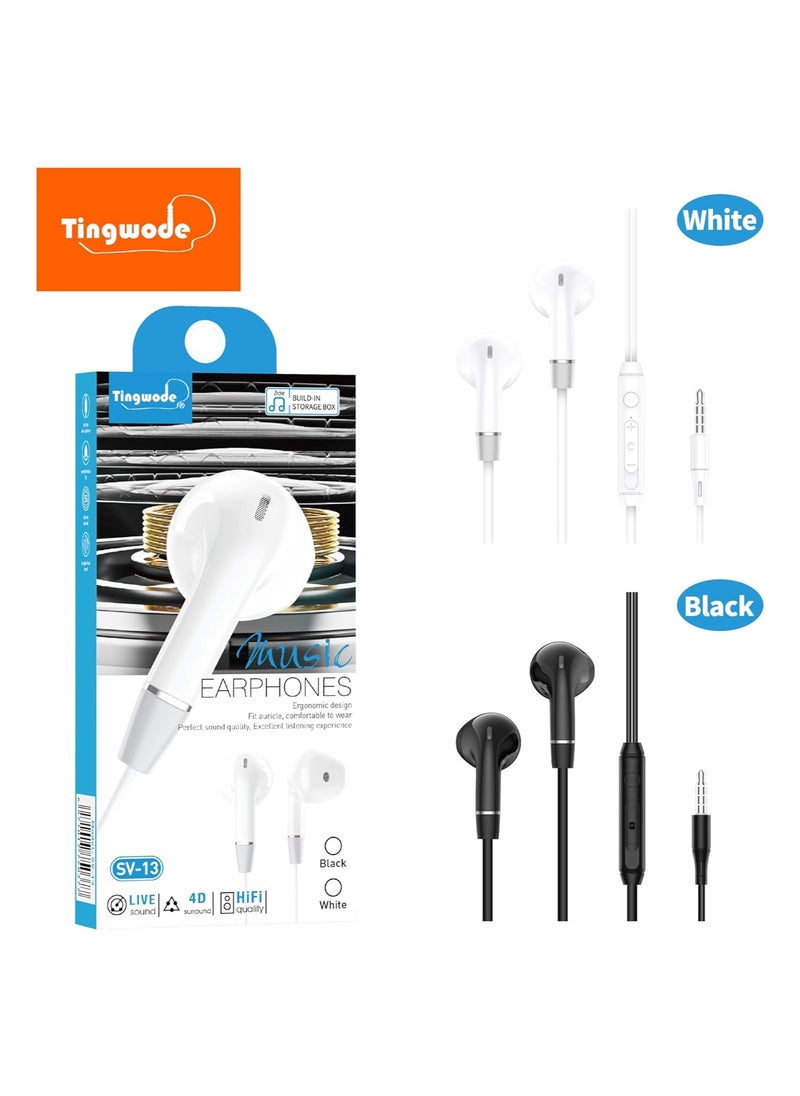 Tingwode - Tingwode SV-13 Music Earphone With Microphone And Comfortable Wearing For Mobile Phone 1.2 M - White - Image 1