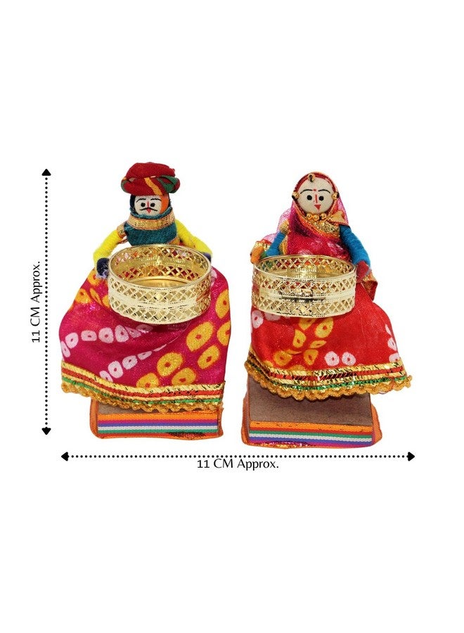JH Gallery Handmade Recycled Material Rajasthani Dolls Puppet Tealight Candle Holder, Tea Light Candle Holder, Multicolor (11 x 11 cm - 1 Pair) - Image 2