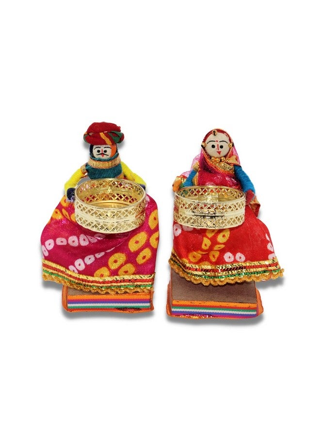 JH Gallery Handmade Recycled Material Rajasthani Dolls Puppet Tealight Candle Holder, Tea Light Candle Holder, Multicolor (11 x 11 cm - 1 Pair) - Image 4