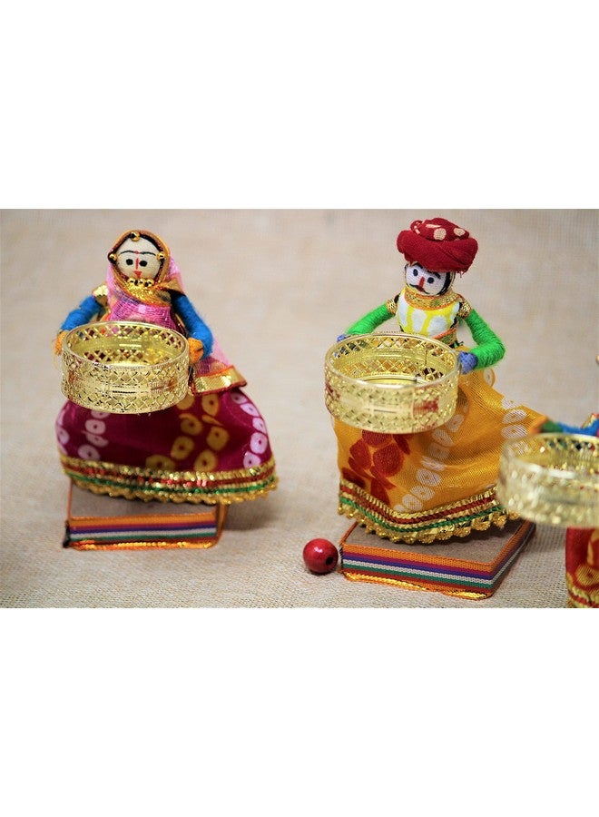JH Gallery Handmade Recycled Material Rajasthani Dolls Puppet Tealight Candle Holder, Tea Light Candle Holder, Multicolor (11 x 11 cm - 1 Pair) - Image 5