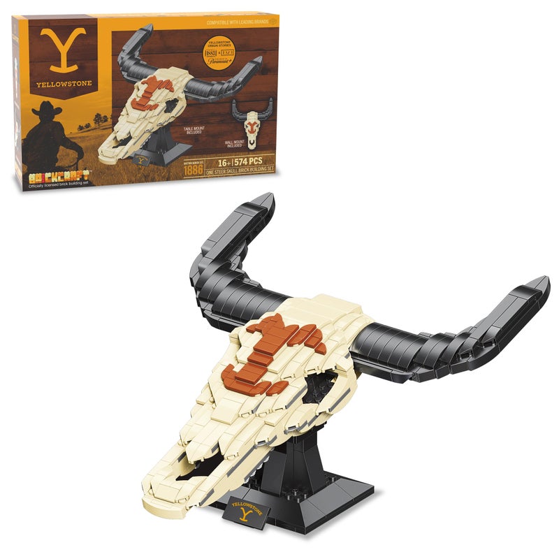 Brickcraft Officially Licensed Yellowstone TV Show Cow Steer Skull with Table & Wall Mount Included 563 Pieces Multicolored Brick Building Set - Image 1