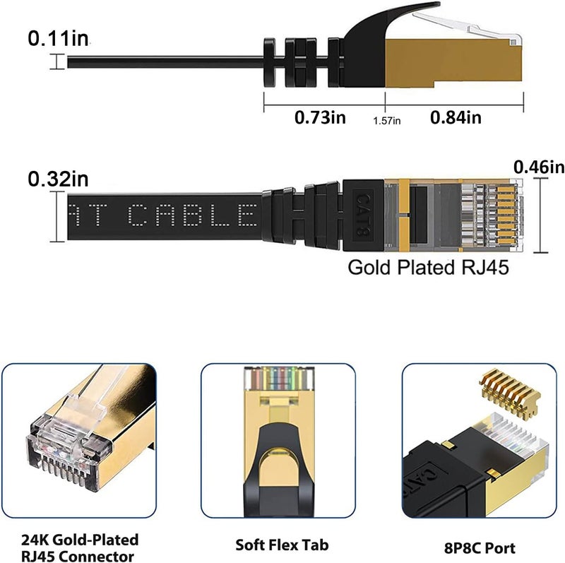 BUSOHE كابل إيثرنت Cat8 بطول 10 أقدام 5 حزمة متعدد الألوان، كابل إيثرنت مسطح RJ45 للكمبيوتر، شبكة الإنترنت LAN، 40Gbps 2000MHz أسرع من Cat7/Cat6/Cat5-10 أقدام - Image 4