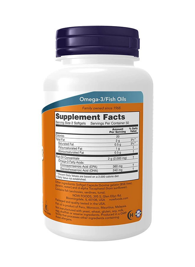 Now Foods Omega-3 Fish Oil 100 Softgels - Image 2