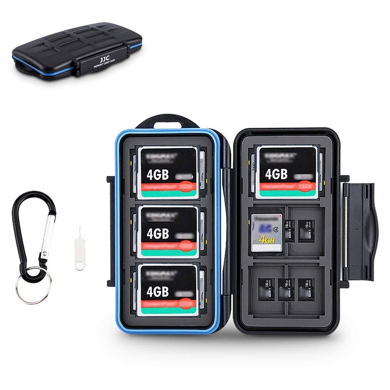 JJC Memory Card Case for 6 Cfast Compact Flash Cards, 12 SD Cards & 18 Micro SD Cards, Water-Resistant SD CF Card Holder with A Free Carabiner - Image 1