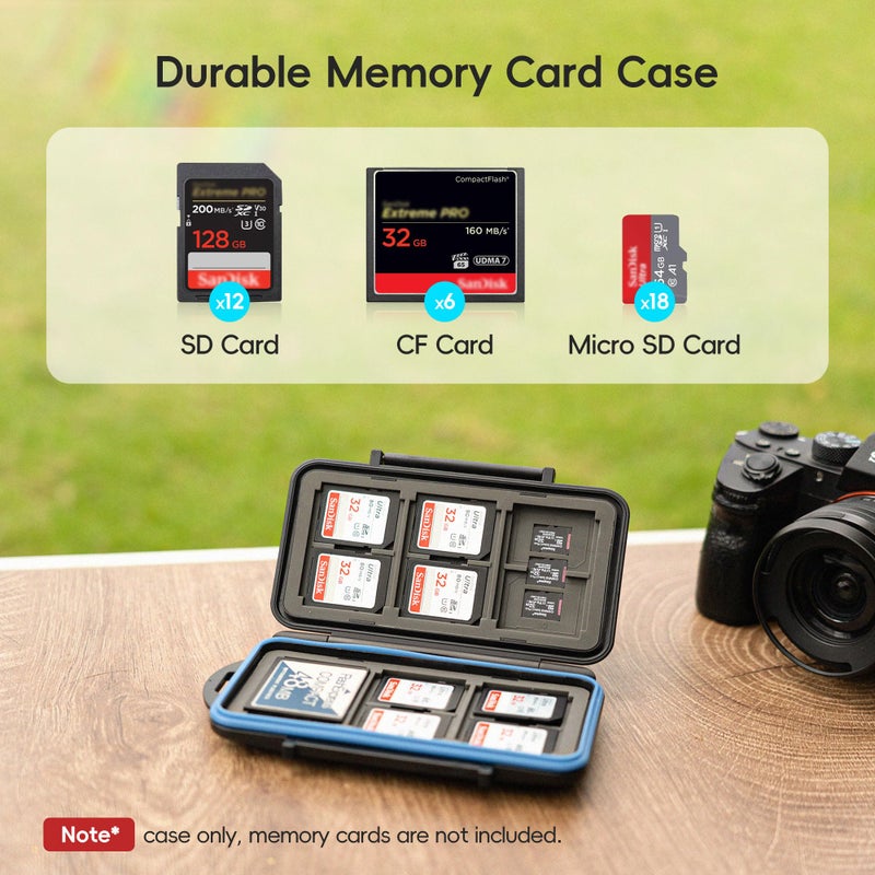 JJC Memory Card Case for 6 Cfast Compact Flash Cards, 12 SD Cards & 18 Micro SD Cards, Water-Resistant SD CF Card Holder with A Free Carabiner - Image 2