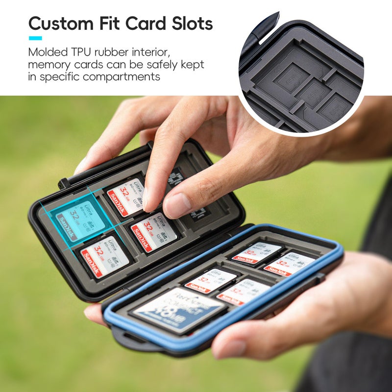 JJC Memory Card Case for 6 Cfast Compact Flash Cards, 12 SD Cards & 18 Micro SD Cards, Water-Resistant SD CF Card Holder with A Free Carabiner - Image 5