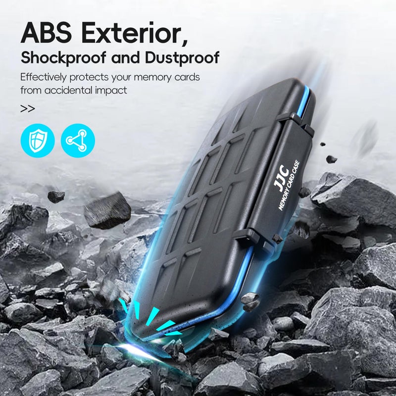 JJC Memory Card Case for 6 Cfast Compact Flash Cards, 12 SD Cards & 18 Micro SD Cards, Water-Resistant SD CF Card Holder with A Free Carabiner - Image 3