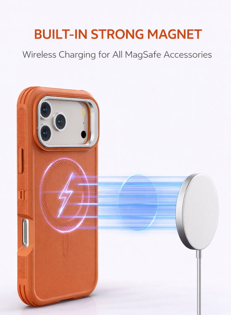 Neyecam NEW HOT SALE Magnetic Robot Case for iPhone 17 Pro  Built-in Strong Magnet, 3-Layer Heavy Duty Shockproof TPU+PC Cover with Adjustable Camera Lens Kickstand, Wireless Charging Support, Free Lanyard - Image 3