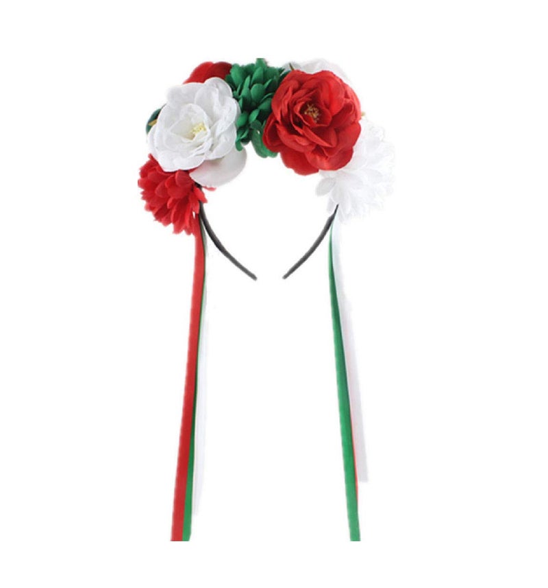 Floral Fall Day of the Dead Flower Crown Festival Headband Rose Mexican Floral Headpiece HC23 ARed Green White