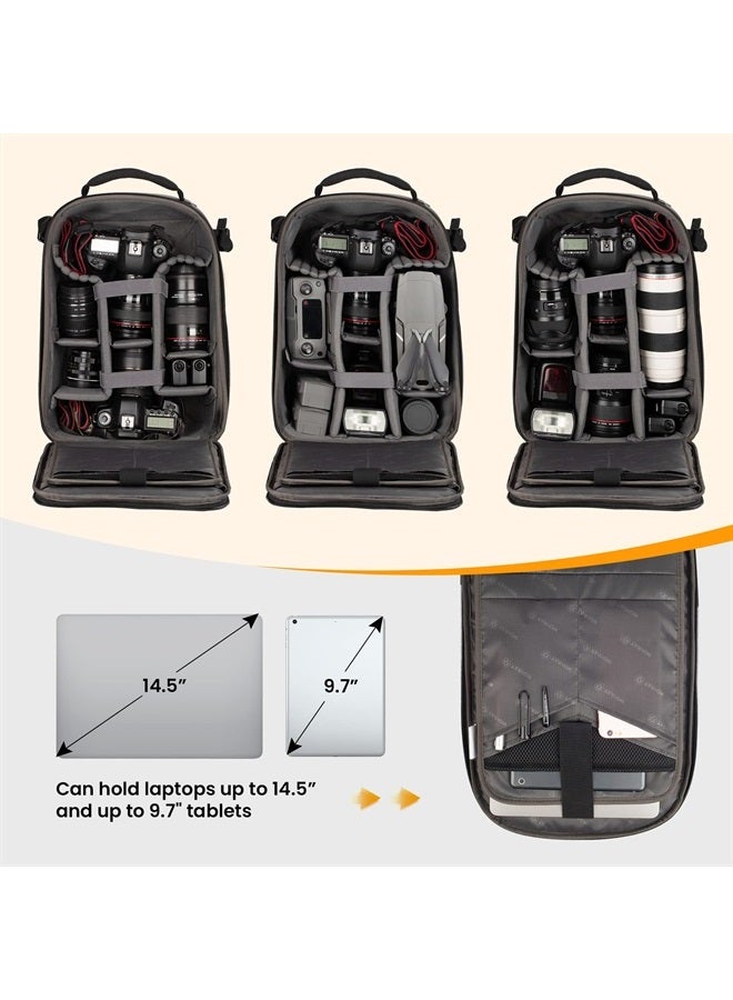 TARION Camera Backpack Hardshell DSLR Camera Bag 3-side Hard Case Photography Backpack with Waterproof Raincover Laptop/Tripod Compartment for Men Women Photographers Black - Image 1