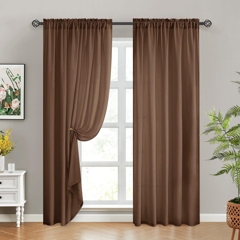 هوم أيدياز Homideas غير مشاهدة بخصوصية بنية بنية الستائر الشفافة 52 × 84 بوصة طول 2 لوحات نصف الستائر شفافة الستائر النافذة الستائر لغرفة نوم غرفة المعيشة - Image 1