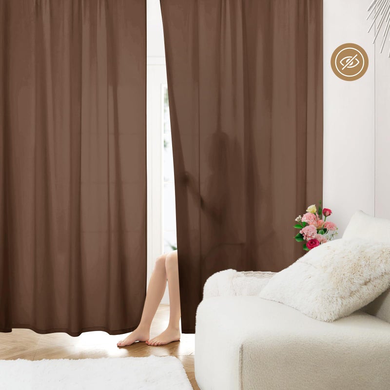 هوم أيدياز Homideas غير مشاهدة بخصوصية بنية بنية الستائر الشفافة 52 × 84 بوصة طول 2 لوحات نصف الستائر شفافة الستائر النافذة الستائر لغرفة نوم غرفة المعيشة - Image 2