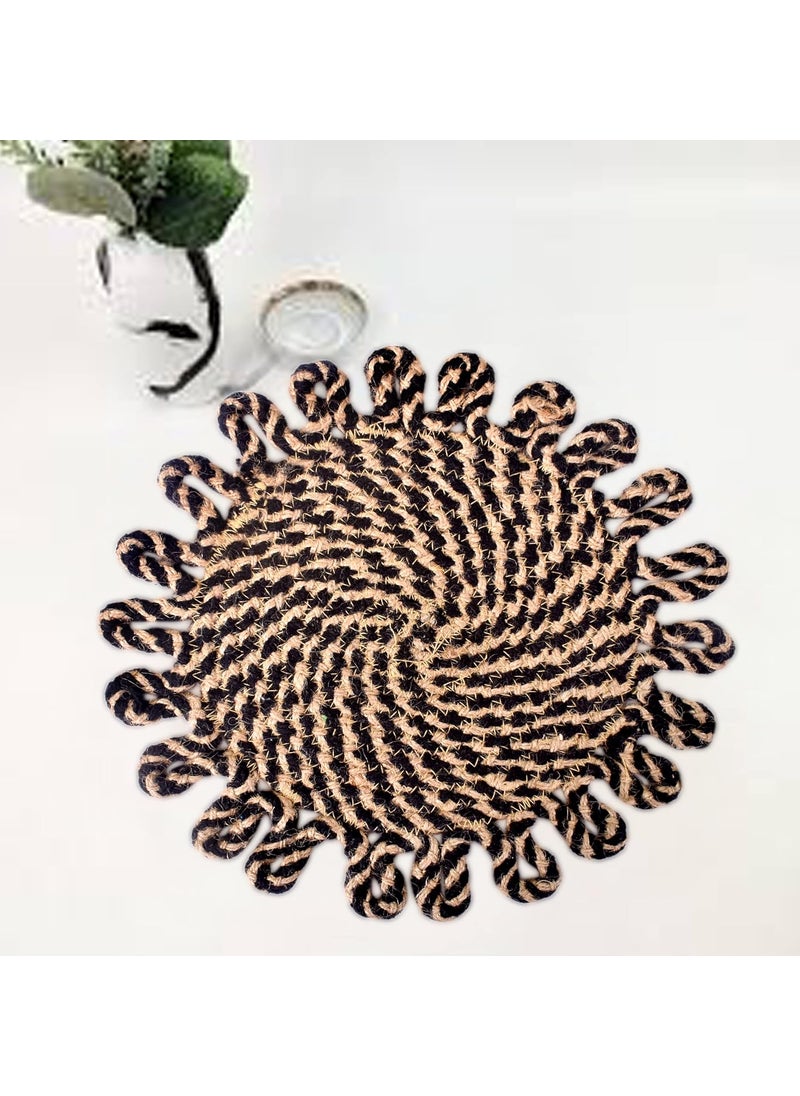 TSUKUYOMI TSUKUYOMI Pack of 2 Jute Rustic Vintage Placemat for Dining Table Bedside Table Tea Coaster Plate mat Decoration mat 12 x12 inch30 cm O P Black Beige  - Image 2