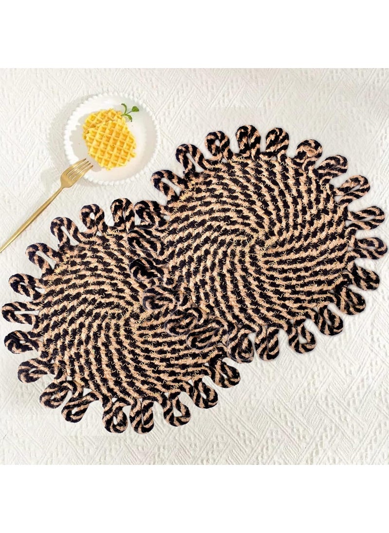 TSUKUYOMI TSUKUYOMI Pack of 2 Jute Rustic Vintage Placemat for Dining Table Bedside Table Tea Coaster Plate mat Decoration mat 12 x12 inch30 cm O P Black Beige  - Image 5