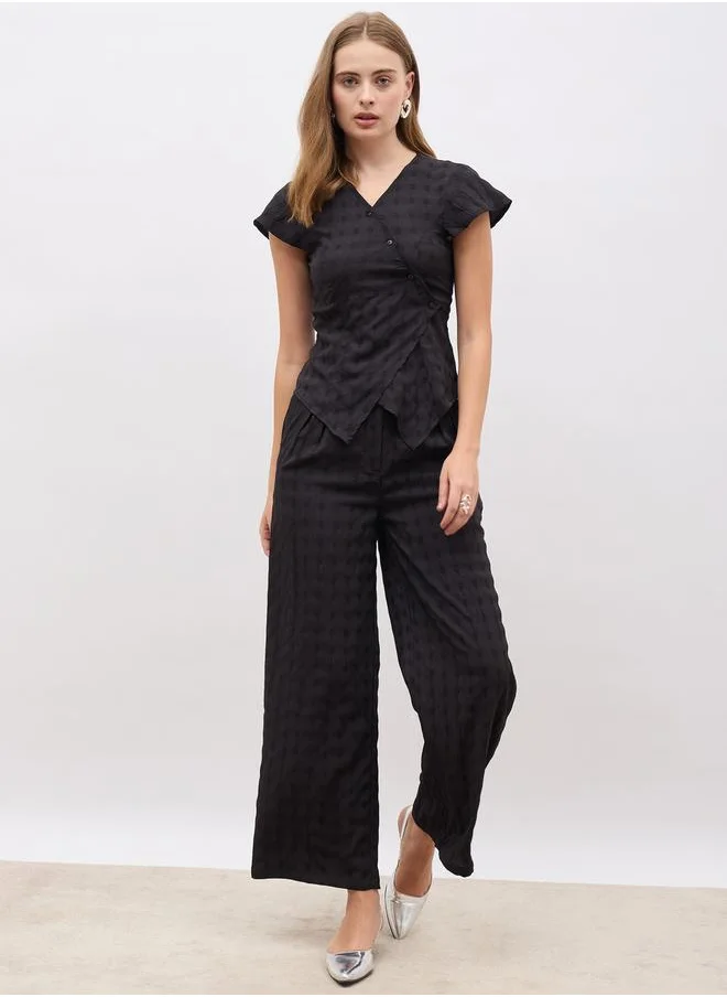 ستايلي Self Design Asymmetric Hem Top and Wide Leg Pants Co-Ords