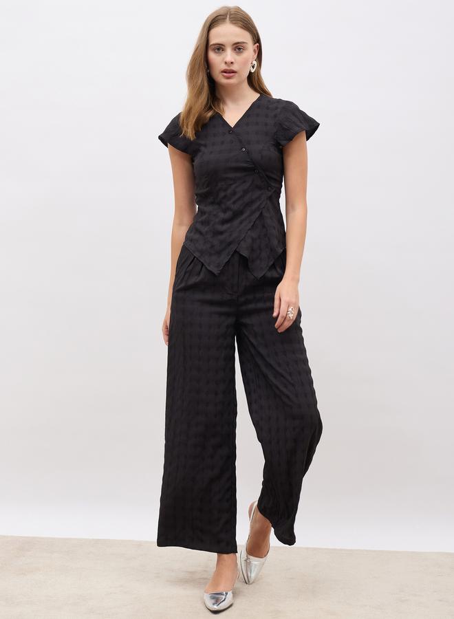 Styli Self Design Asymmetric Hem Top and Wide Leg Pants Co-Ords  - Image 2