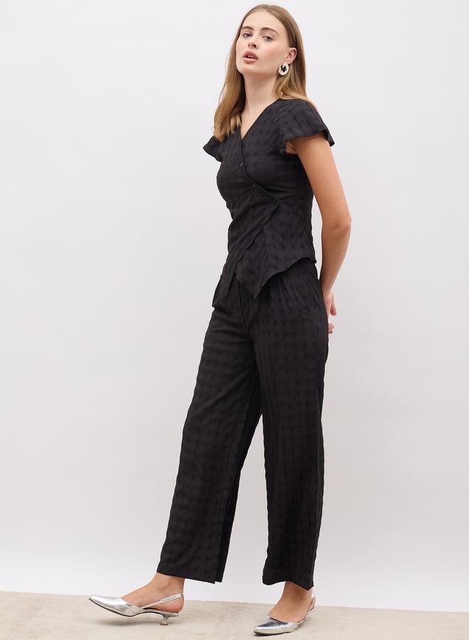 Styli Self Design Asymmetric Hem Top and Wide Leg Pants Co-Ords  - Image 3