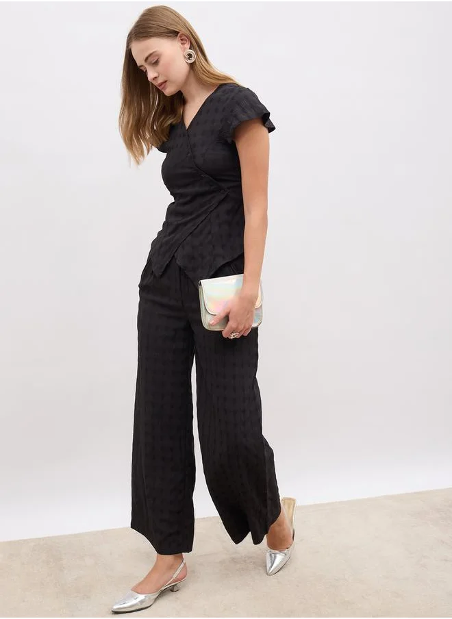 ستايلي Self Design Asymmetric Hem Top and Wide Leg Pants Co-Ords