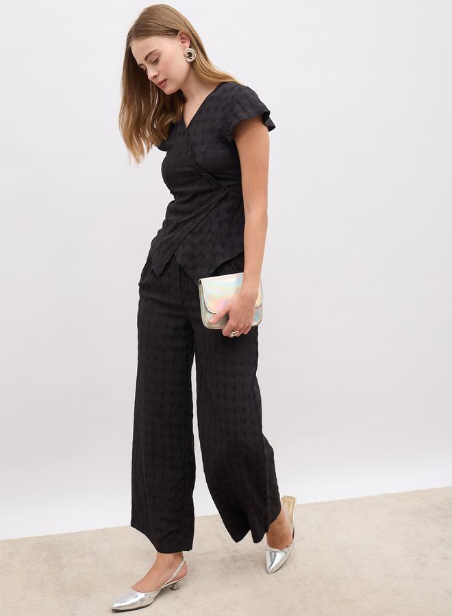 Styli Self Design Asymmetric Hem Top and Wide Leg Pants Co-Ords  - Image 1