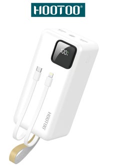 Hootoo 50000mAh Power Bank with 3 Outputs (2 x USB-A, 1 x USB-C) and input (micro-USB), Two built-in cables, Battery digital Display, 22.5W Fast Charging, LED Flashlight and Carrying Strap. White