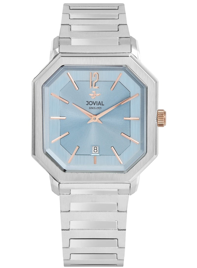 Jovial JOVIAL 18528GSMQ04E Men's Fashion Watch Stainless Steel Band Watch,35.5mm, Blue Dial - Image 1