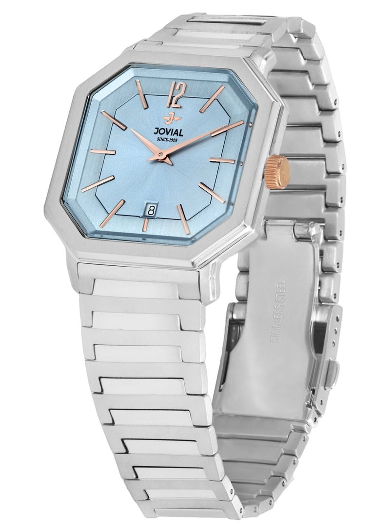 Jovial JOVIAL 18528GSMQ04E Men's Fashion Watch Stainless Steel Band Watch,35.5mm, Blue Dial - Image 2