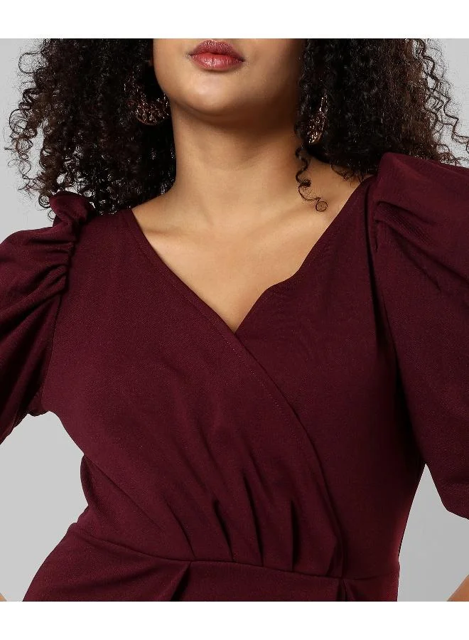 Pinacolada  Women's Maroon Red Puff-Sleeved Wrap Dress for Women | Best Price UAE