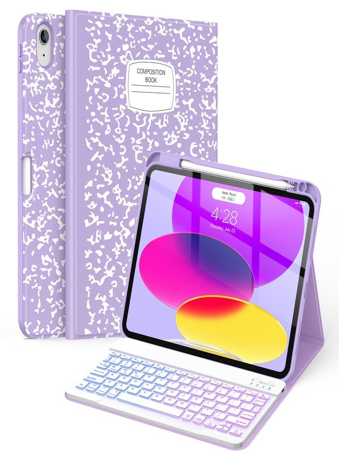 Supveco جراب لوحة مفاتيح Supveco لجهاز iPad (A16) الجيل الحادي عشر/العاشر مقاس 11 و10.9 بوصة مع حامل قلم، غطاء لوحة مفاتيح لاسلكي قابل للفصل بإضاءة خلفية بسبعة ألوان لجهاز iPad الجيل الحادي عشر/العاشر 2025/2022 - أرجواني - Image 1