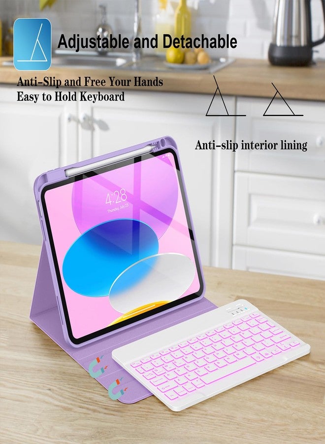 Supveco جراب لوحة مفاتيح Supveco لجهاز iPad (A16) الجيل الحادي عشر/العاشر مقاس 11 و10.9 بوصة مع حامل قلم، غطاء لوحة مفاتيح لاسلكي قابل للفصل بإضاءة خلفية بسبعة ألوان لجهاز iPad الجيل الحادي عشر/العاشر 2025/2022 - أرجواني - Image 5