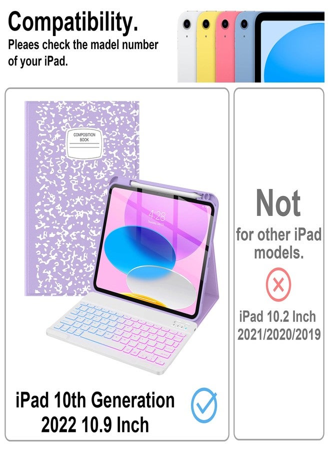 Supveco جراب لوحة مفاتيح Supveco لجهاز iPad (A16) الجيل الحادي عشر/العاشر مقاس 11 و10.9 بوصة مع حامل قلم، غطاء لوحة مفاتيح لاسلكي قابل للفصل بإضاءة خلفية بسبعة ألوان لجهاز iPad الجيل الحادي عشر/العاشر 2025/2022 - أرجواني - Image 3