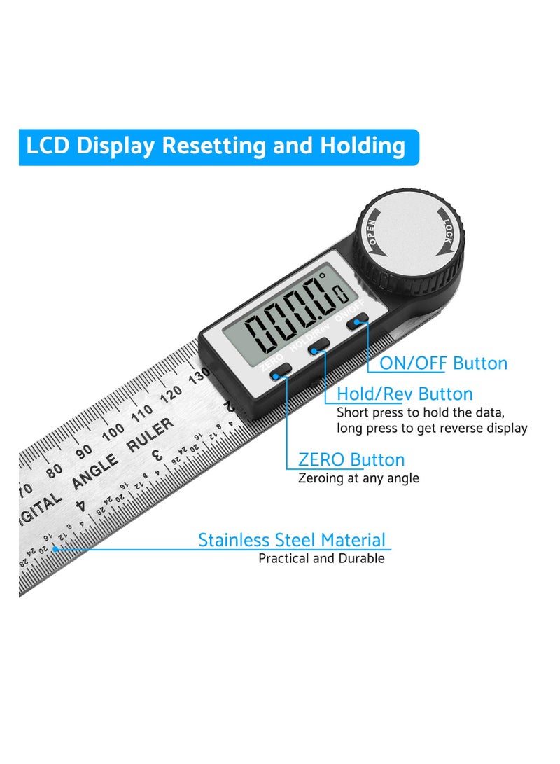 Chabeia 8 inch/200mm, Digital Protractor, Stainless Steel, Electronic Angle Ruler, Angle Gauge, Goniometer,Miter Gauge - Image 2
