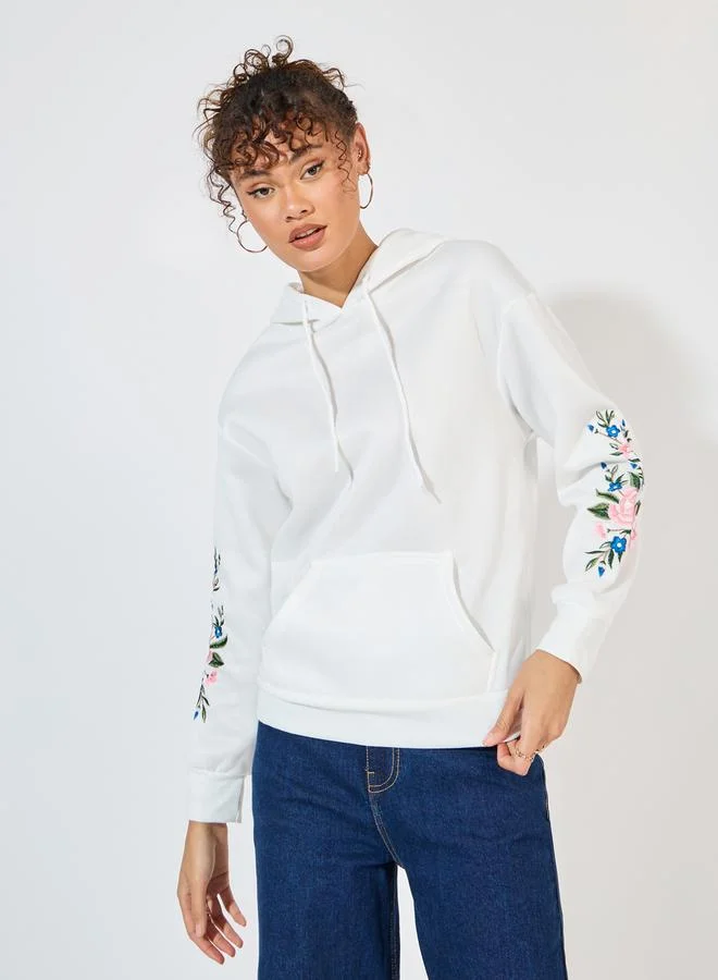 Styli Regular Fit Embroidered Sleeves Hoodie